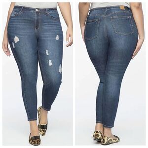 Eloquii Distressed Skinny Jeans Sz 22 Classic Fit Peach Lift Medium Wash